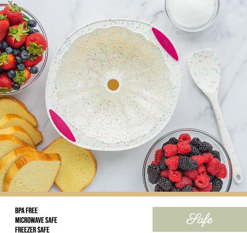 Trudeau 5118558 Structure Fluted Cake Pan Silicone Bakeware, Medium, Confetti White - Image 5